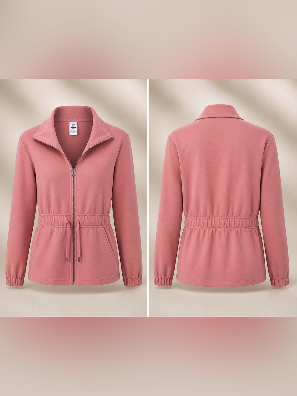 Everyday Drawstring Waist Zip Jacket — Dusty Rose